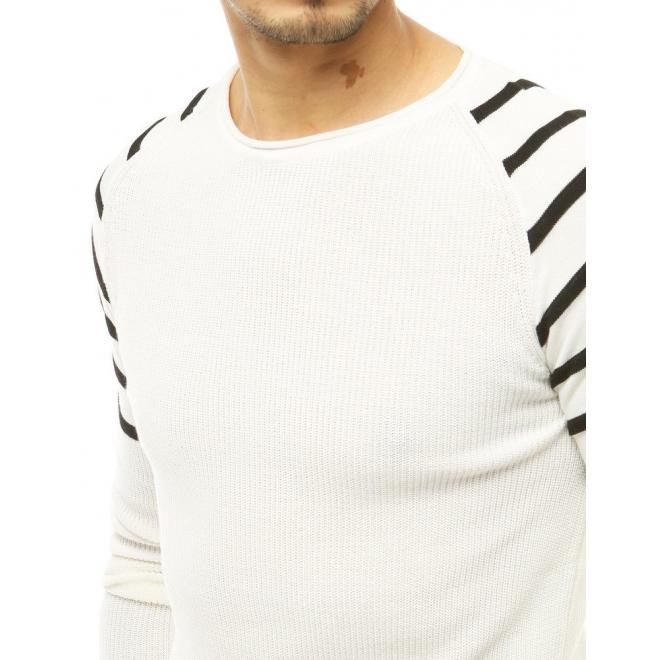 Pánský stylový svetr s pruhovanými rukávy v bílé barvě