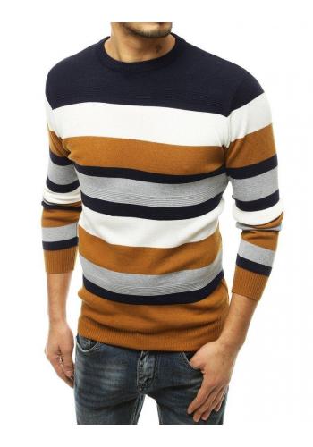 Hnědý módní svetr s kontrastními pruhy pro pány