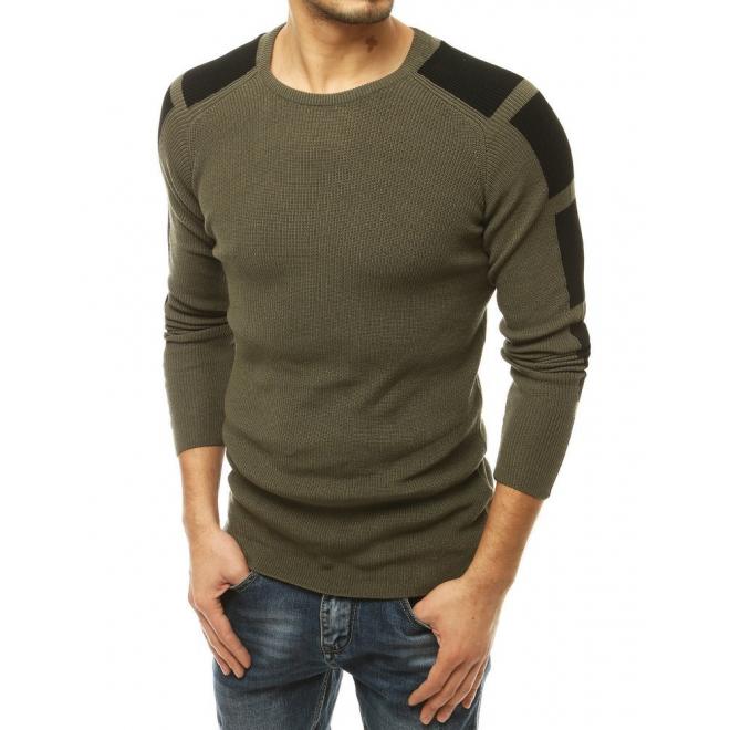 Kaki módní svetr s kontrastními prvky pro pány