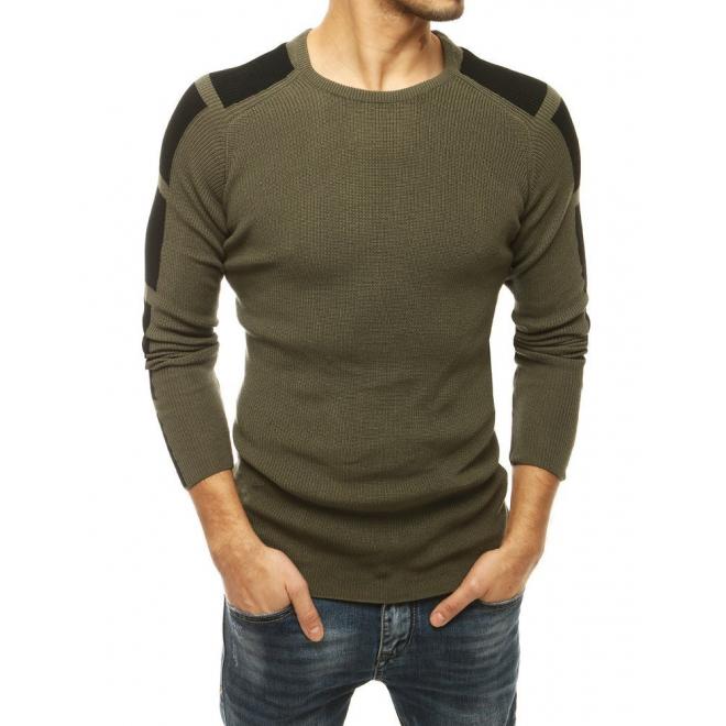Kaki módní svetr s kontrastními prvky pro pány