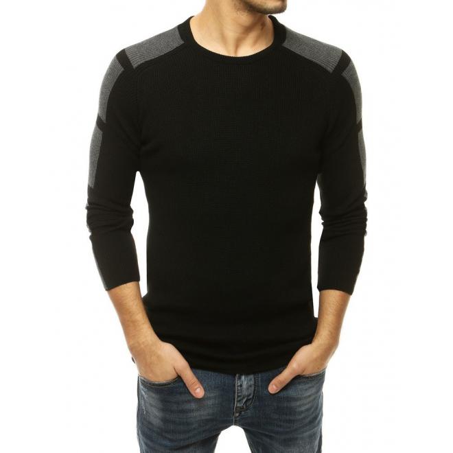 Módní pánský svetr černé barvy s kontrastními prvky