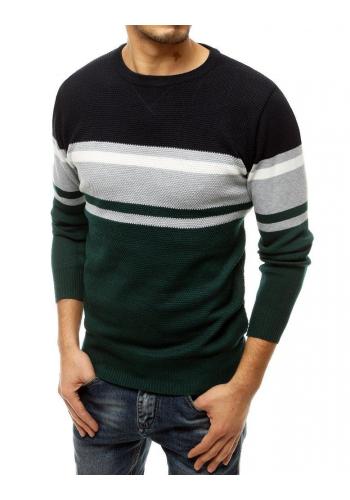 Pánský módní svetr s kontrastními pruhy v zelené barvě
