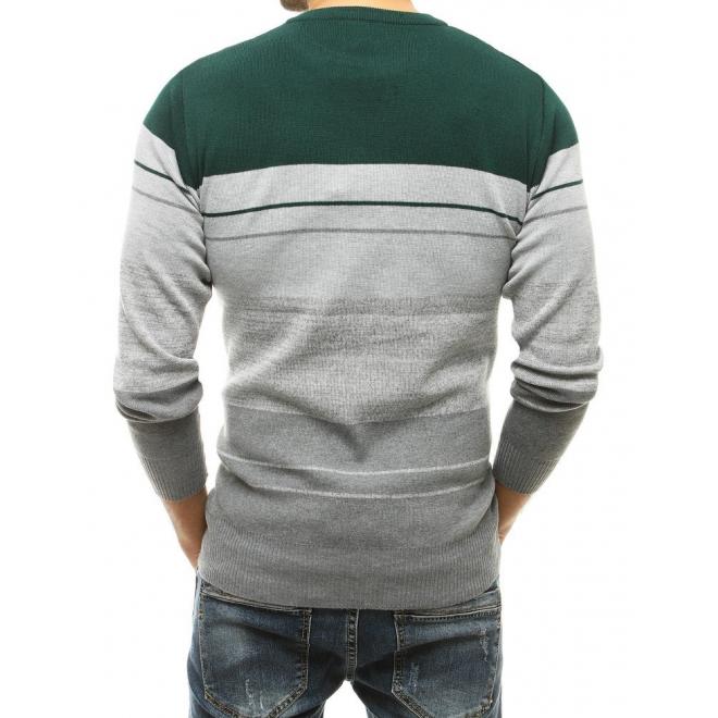 Zelený stylový svetr s kontrastními pruhy pro pány