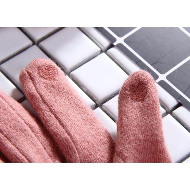 Růžové elegantní rukavice s pompony pro dámy