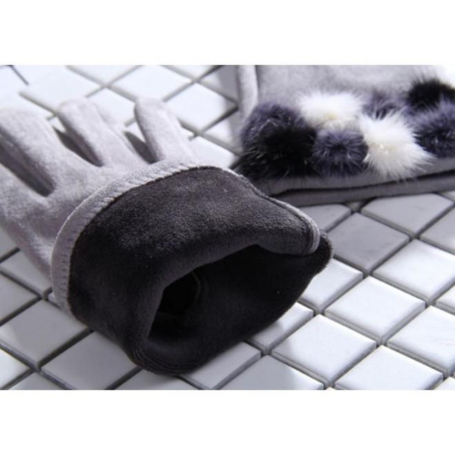 Dámské elegantní rukavice s pompony v černé barvě