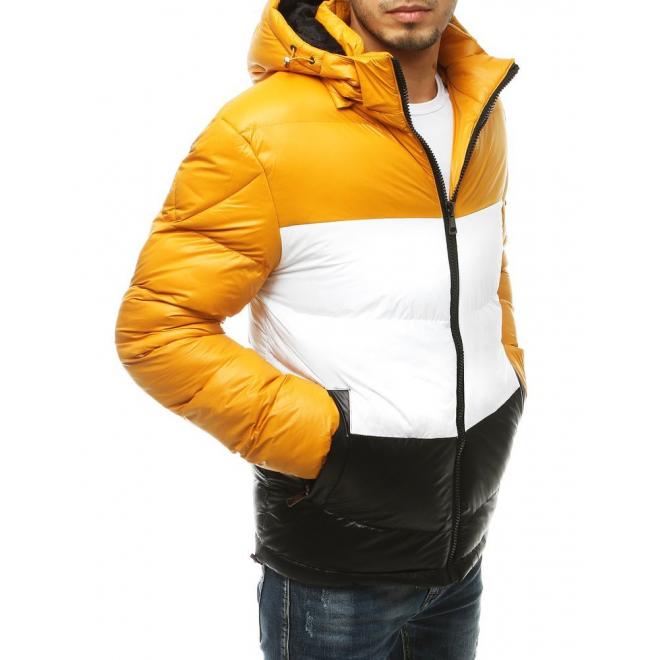 Prošívaná pánská bunda žluté barvy na zimu