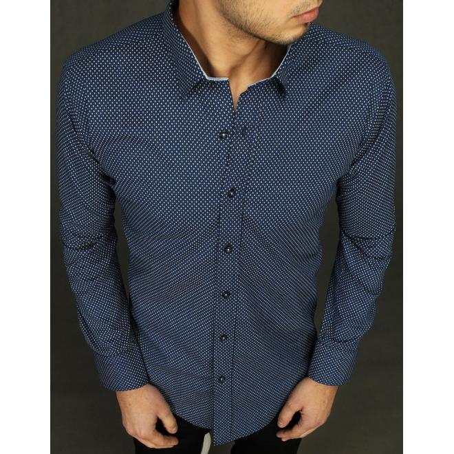 Pánská vzorovaná košile s dlouhým rukávem v tmavě modré barvě
