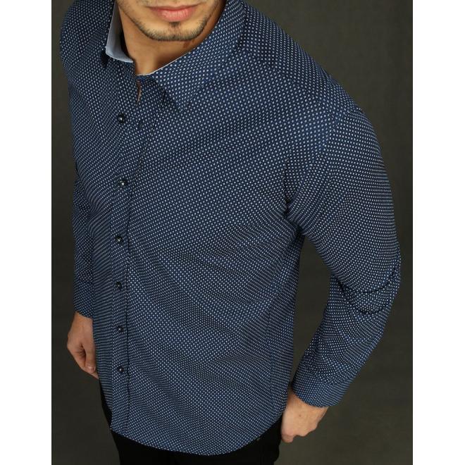Pánská vzorovaná košile s dlouhým rukávem v tmavě modré barvě