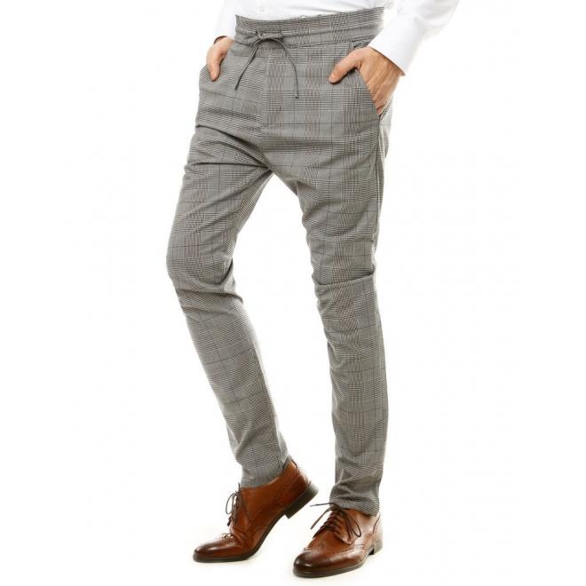 Pánské kostkované kalhoty s vázáním v pase v šedé barvě
