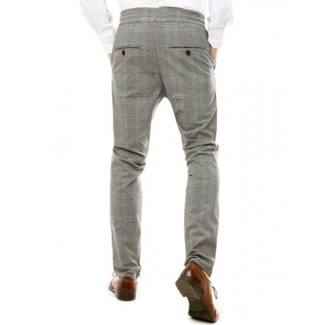 Pánské kostkované kalhoty s vázáním v pase v šedé barvě