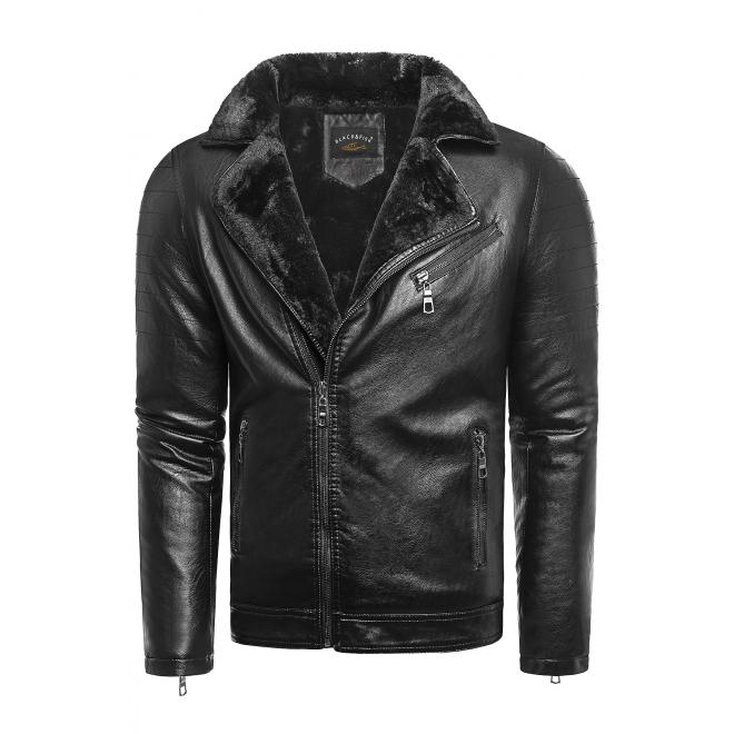 Pánská oteplená kožená bunda na zimu v černé barvě