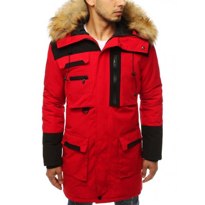 Pánská dlouhá bunda na zimu v červené barvě