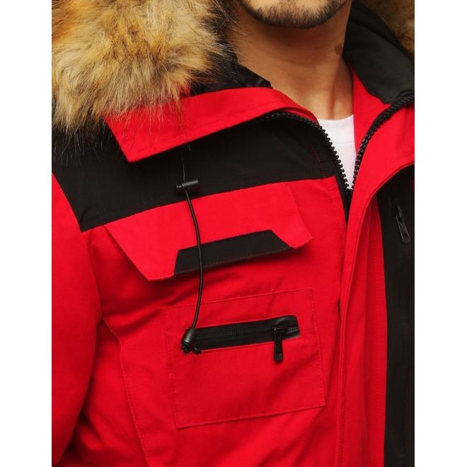 Pánská dlouhá bunda na zimu v červené barvě