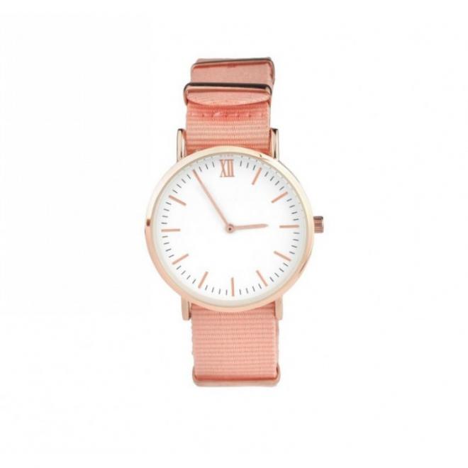 Dámské hodinky Classy na textilním pásku v růžové barvě