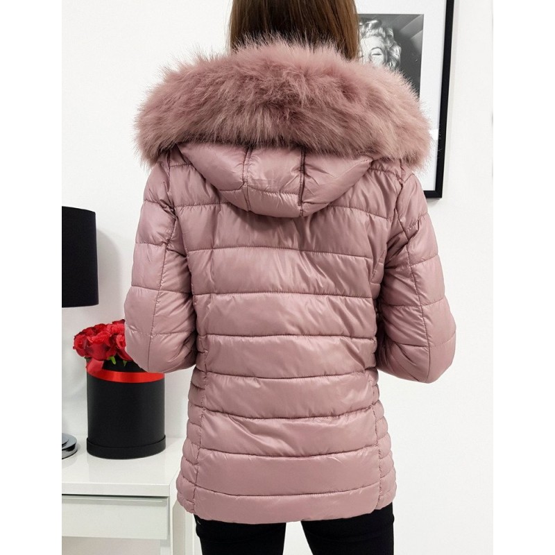 Prošívaná dámská bunda růžové barvy na zimu