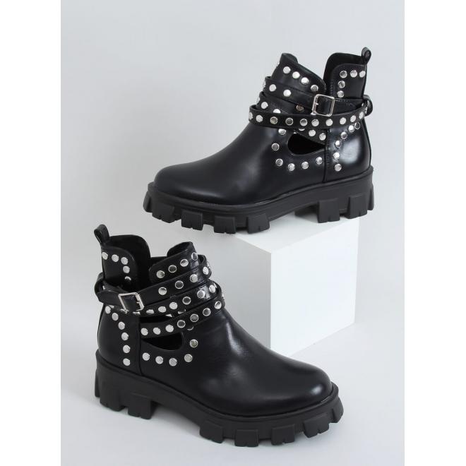 Dámské stylové boty s vybíjením v černé barvě