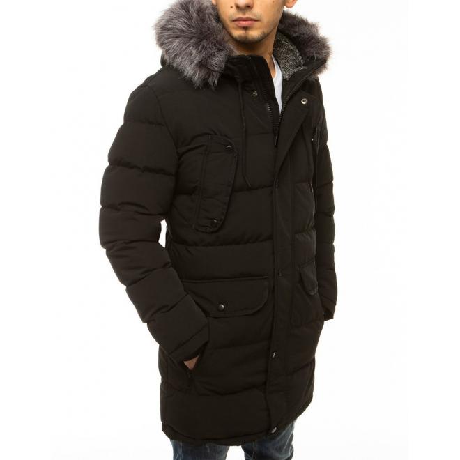 Pánská dlouhá bunda na zimu v černé barvě