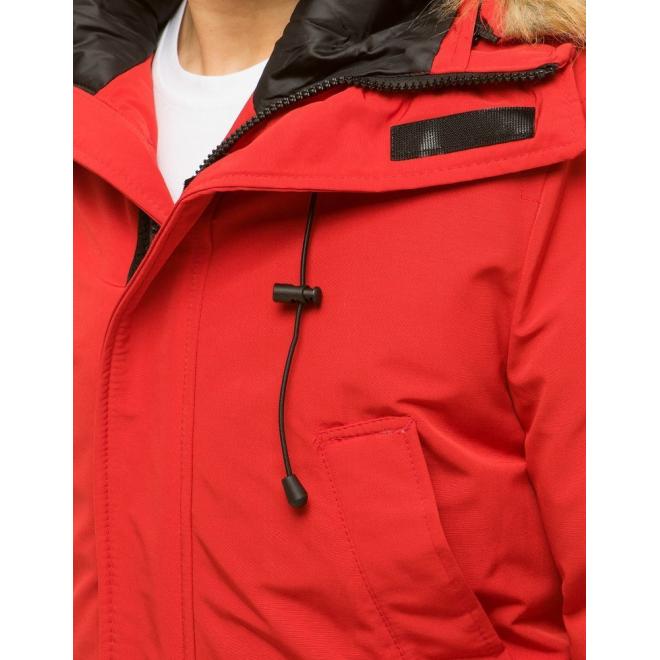 Zimní pánská bunda červené barvy s kapucí