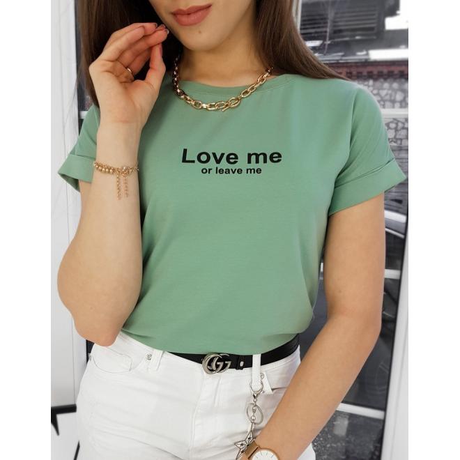 Dámské klasické tričko s malým nápisem v zelené barvě