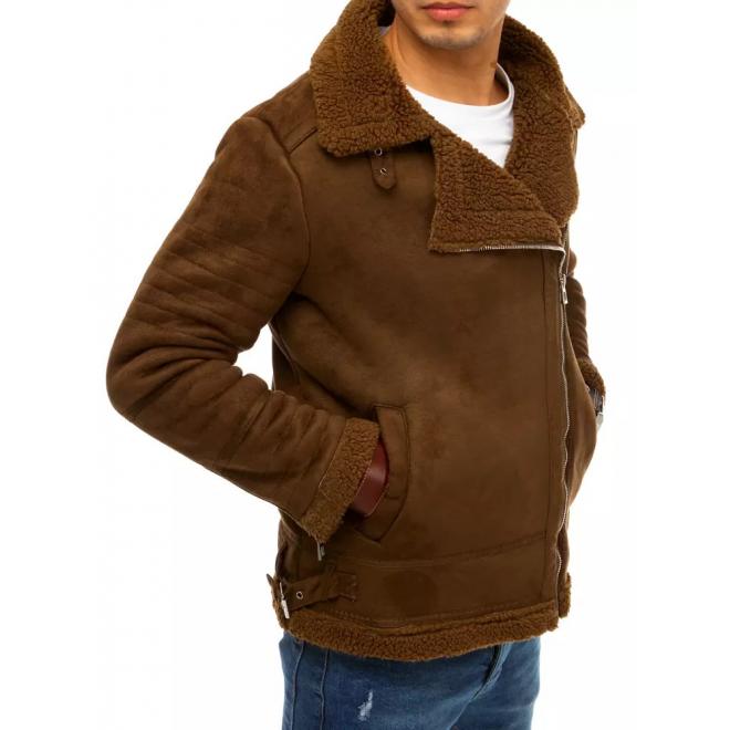Pánská semišová bunda na zimu v hnědé barvě