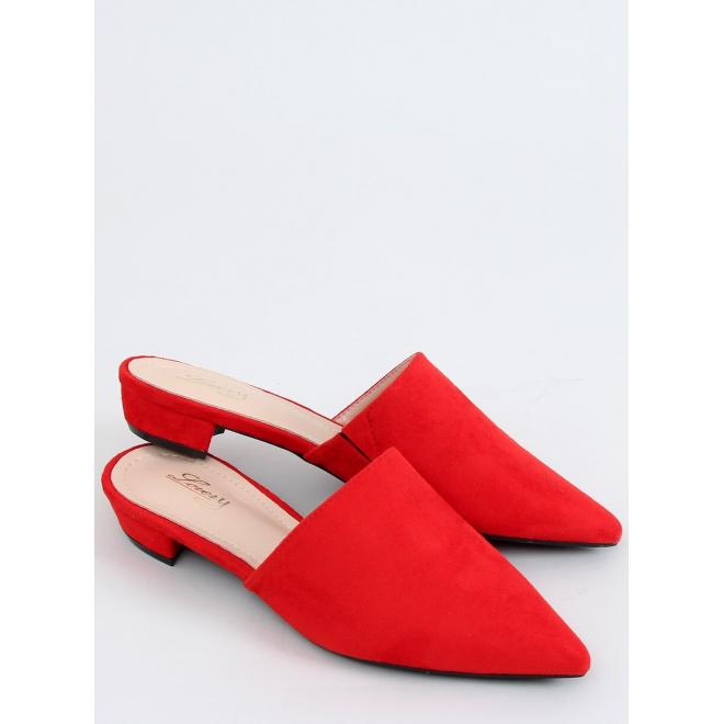 Červené semišové pantofle se špičatými špičkami pro dámy