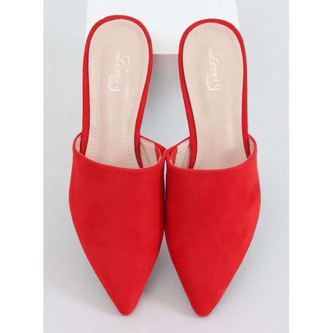 Červené semišové pantofle se špičatými špičkami pro dámy