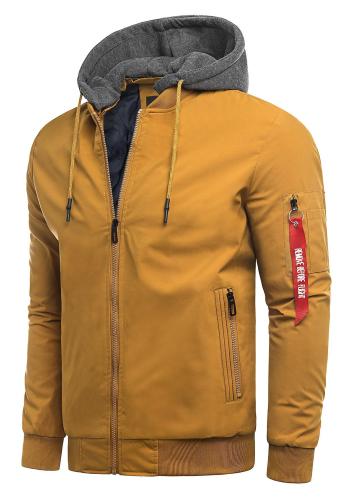 Přechodná pánská bunda velbloudí barvy s teplákovou kapucí