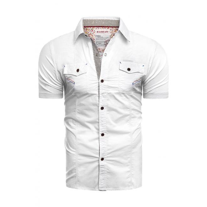 Pánská slim fit košile s krátkým rukávem v bílé barvě