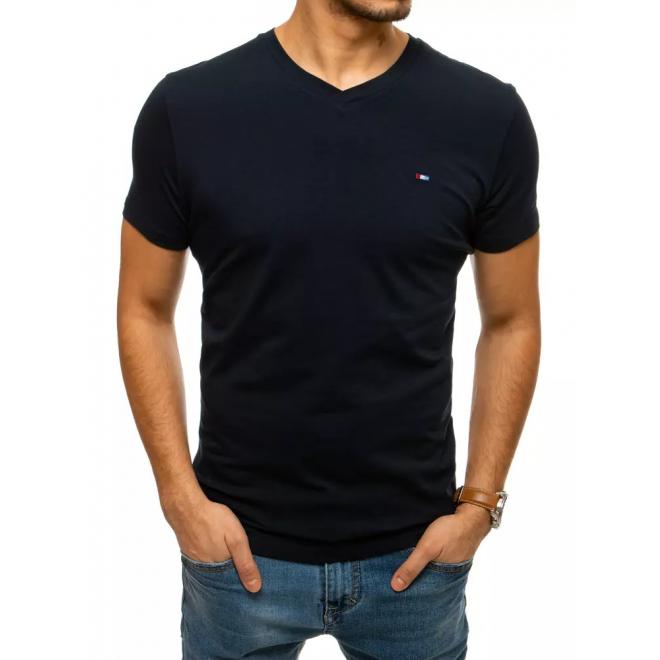 Pánské bavlněné tričko s véčkovým výstřihem v tmavě modré barvě