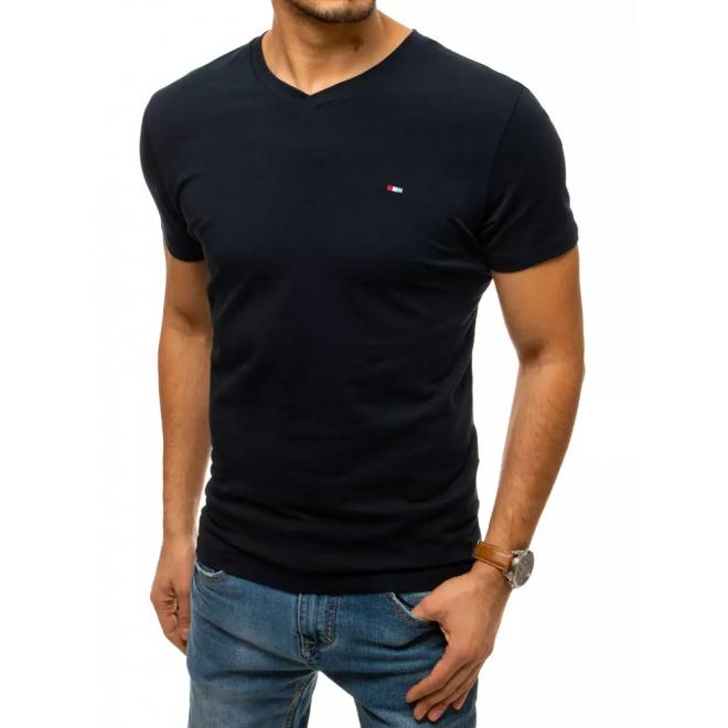 Pánské bavlněné tričko s véčkovým výstřihem v tmavě modré barvě