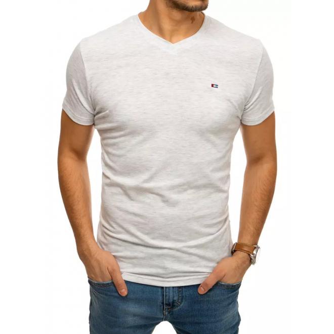 Bavlněné pánské tričko světle šedé barvy s véčkovým výstřihem