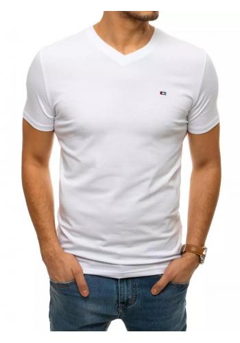 Bílé bavlněné tričko s véčkovým výstřihem pro pány