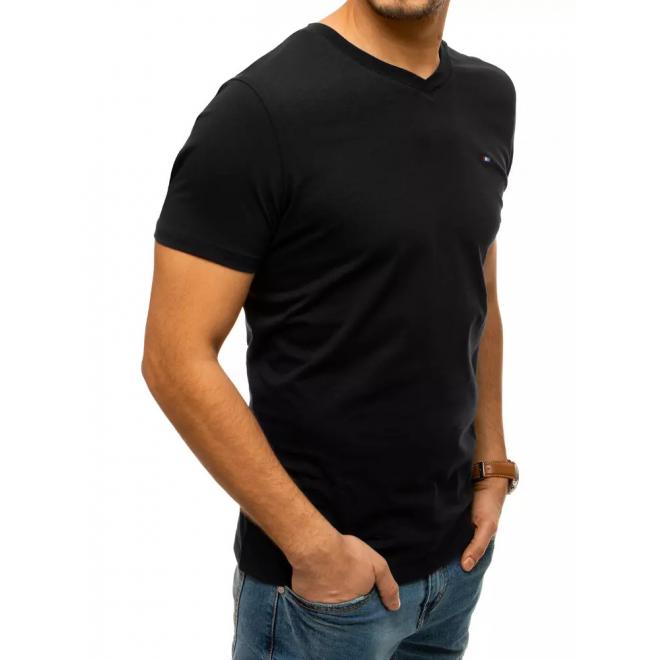 Pánské bavlněné trička s véčkovým výstřihem v černé barvě
