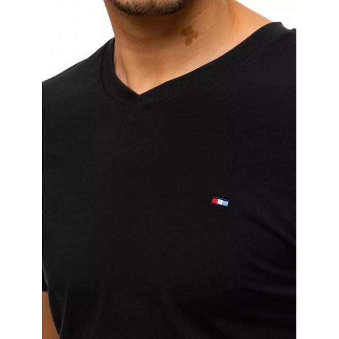 Pánské bavlněné trička s véčkovým výstřihem v černé barvě