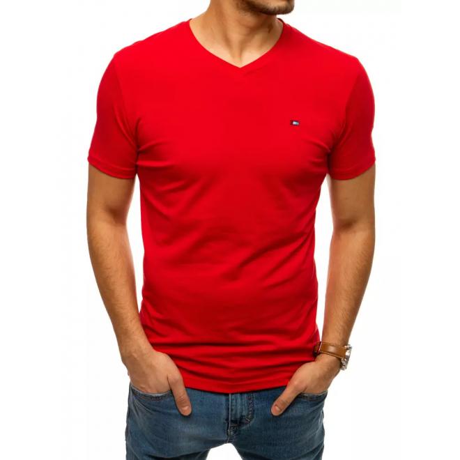 Bavlněné pánské tričko červené barvy s véčkovým výstřihem