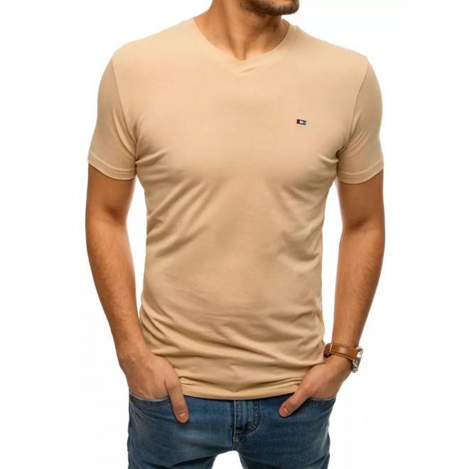 Béžové bavlněné tričko s véčkovým výstřihem pro pány