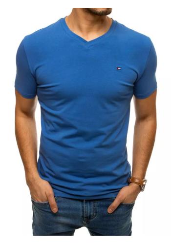 Bavlněné pánské tričko modré barvy s véčkovým výstřihem