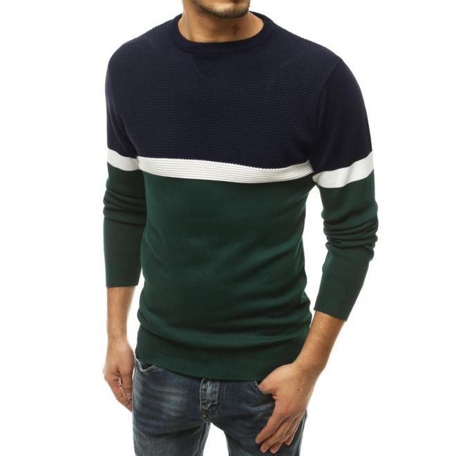 Pánský stylový svetr s kontrastními prvky v zelené barvě