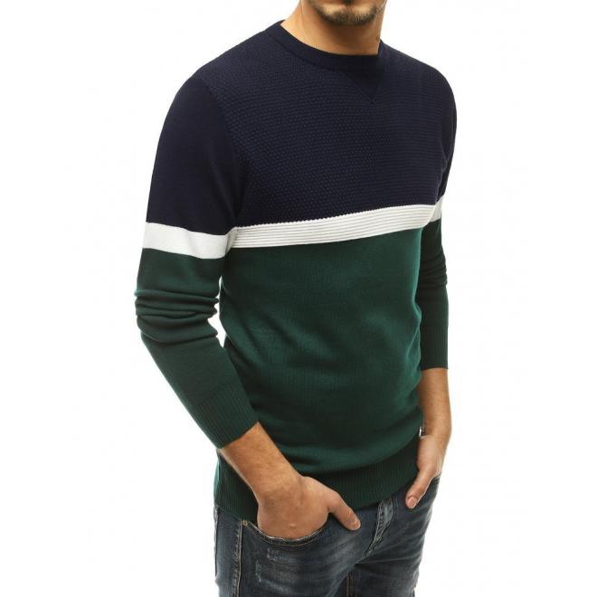 Pánský stylový svetr s kontrastními prvky v zelené barvě