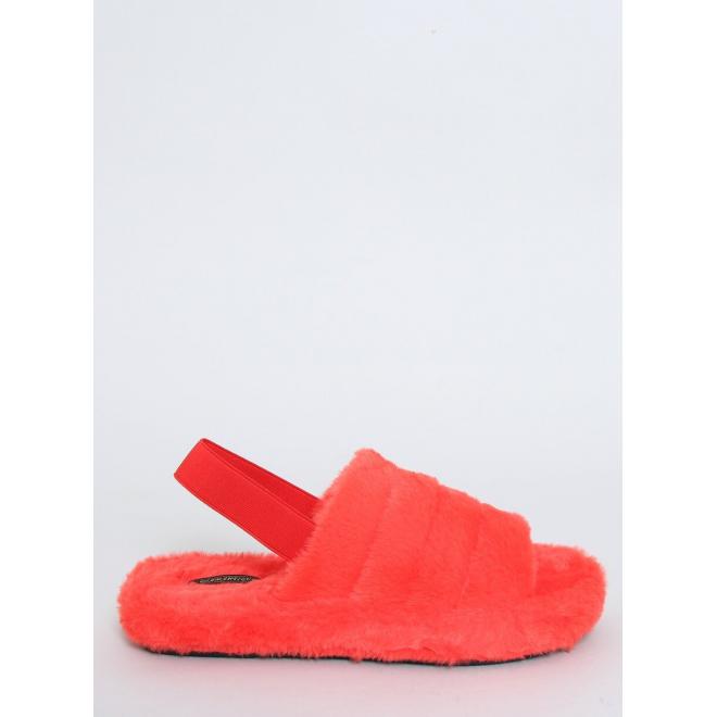 Kožešinové dámské pantofle oranžové barvy s gumičkou