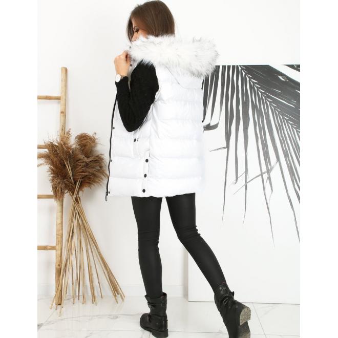 Dámská prošívaná vesta s odepínací kapucí v bílé barvě