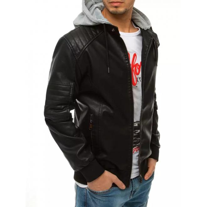 Pánská kožená bunda s odepínací kapucí v černé barvě