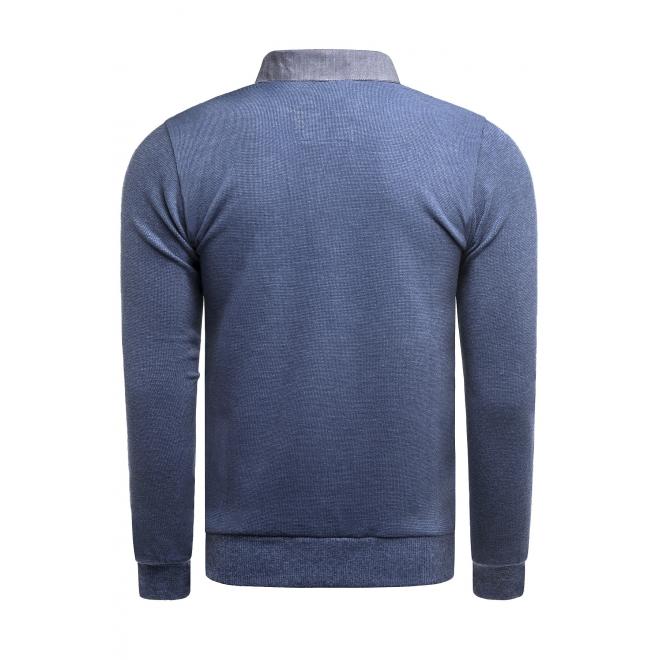 Pánský módní svetr s límcem v modré barvě