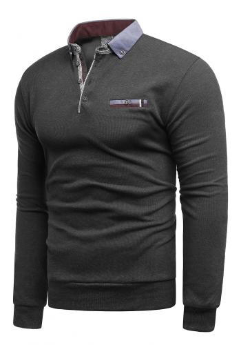 Tmavě šedý módní svetr s límcem pro pány