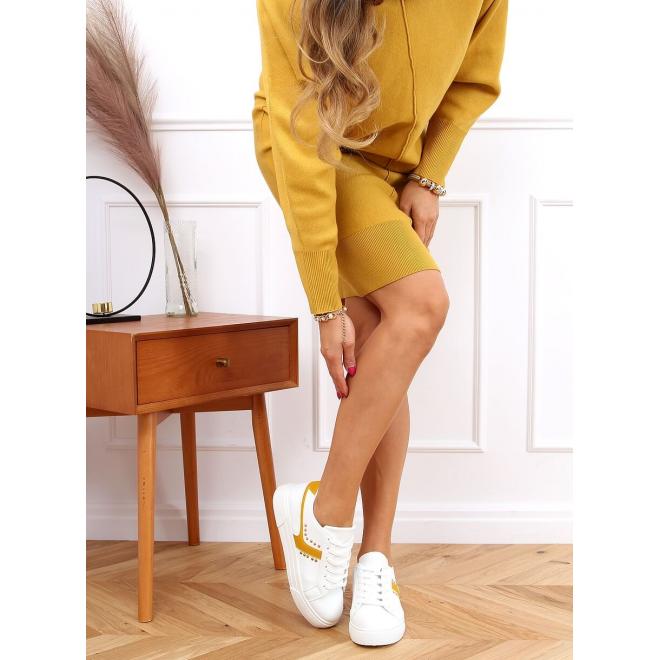 Bílo-žluté módní tenisky s druky pro dámy