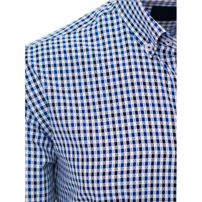 Vzorovaná pánská košile modré barvy s dlouhým rukávem