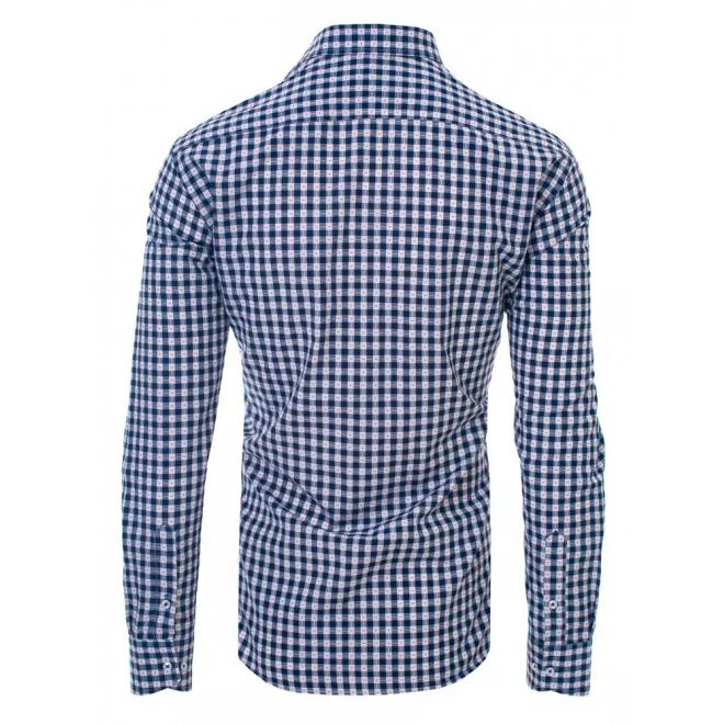 Vzorovaná pánská košile modro-bílé barvy s dlouhým rukávem