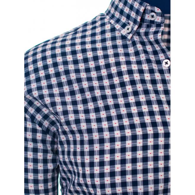 Vzorovaná pánská košile modro-bílé barvy s dlouhým rukávem