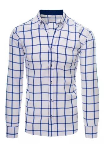 Kostkovaná pánská košile bílo-modré barvy s dlouhým rukávem