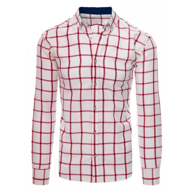 Pánská košile s červeným kostkovaným vzorem v bílé barvě